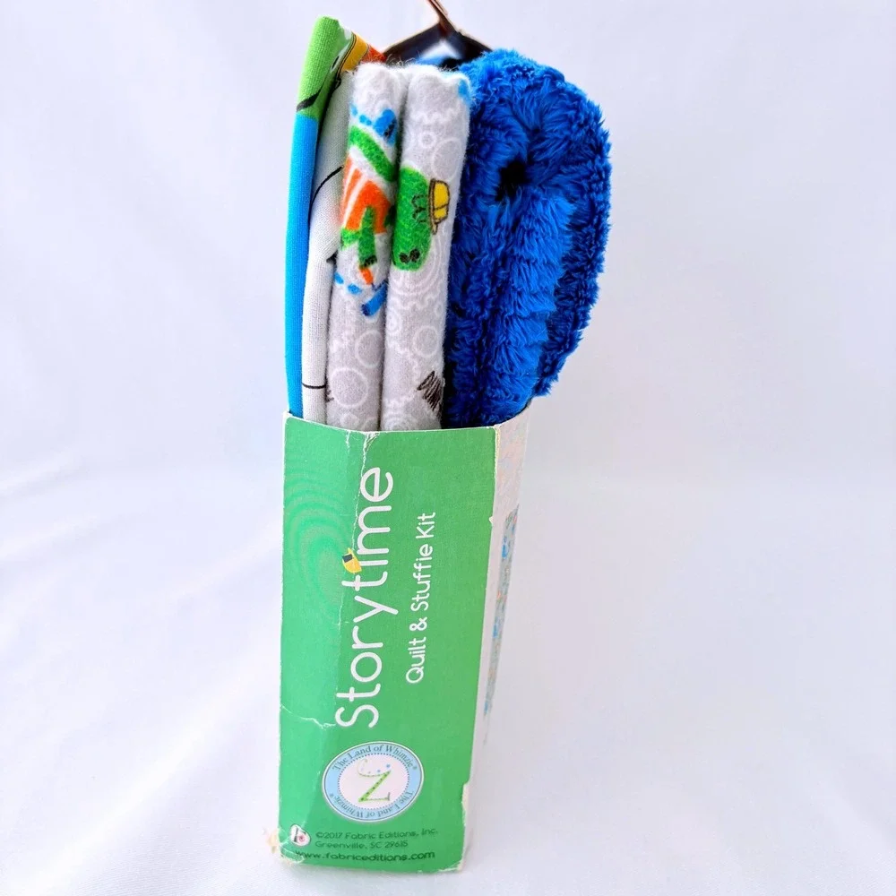 Fabric Editions Storytime Quilt Stuffie Kit Blue Dino Demo Day Construction